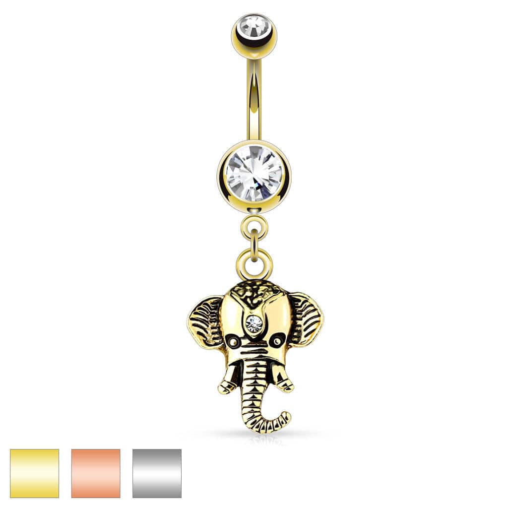 316L Surgical Steel 316L Surgical Steel Elephant Dangle Double Jeweled...