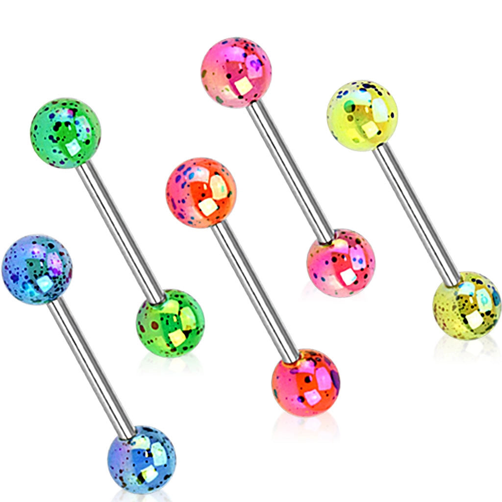316L Surgical Steel Barbell with Aurora Borealis Coating Over Splash...