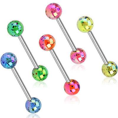 Aurora Borealis Coating Over Splash Acrylic Balls 316L Surgical Steel Barbell