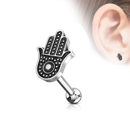 316L Surgical Steel Hamsa Antique Silver Plated Top 316L Surgical Steel...