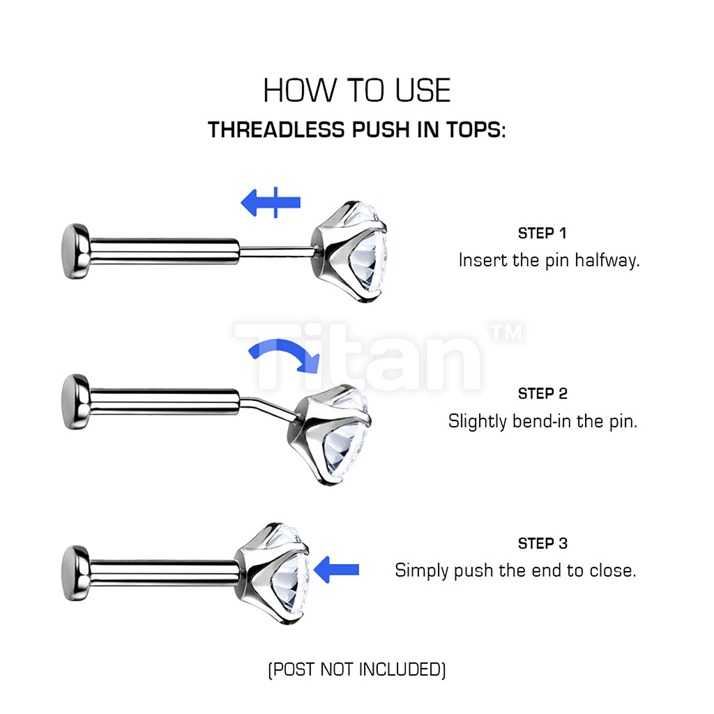 Implant Grade Titanium Threadless Push In Prong Set CZ Trinity Top - Image 9