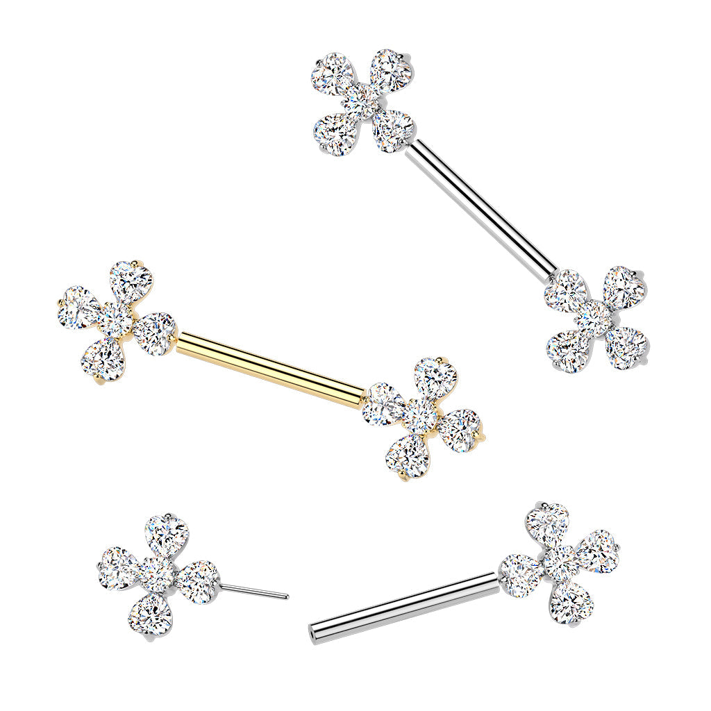 316L Surgical Steel 316L Threadless Push In CZ Celtic 4 Leaf Clover...