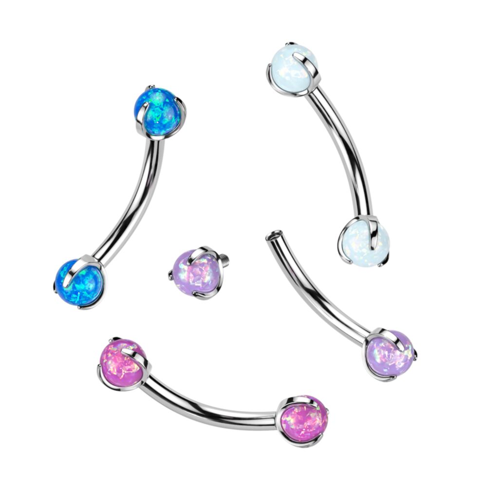 Implant Grade Titanium Internally Threaded Curved Barbell With Claw Set Opal Ball