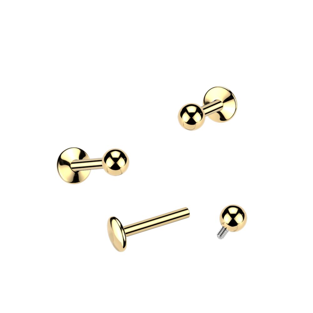 24K Gold PVD Titanium Internally Threaded Labret With Convex Back