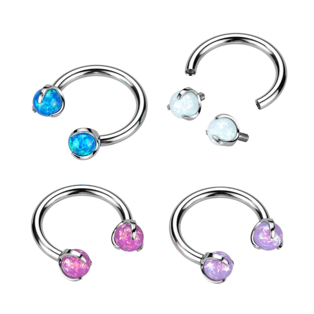 Implant Grade Titanium Internally Threaded Claw Set Opal Horseshoe