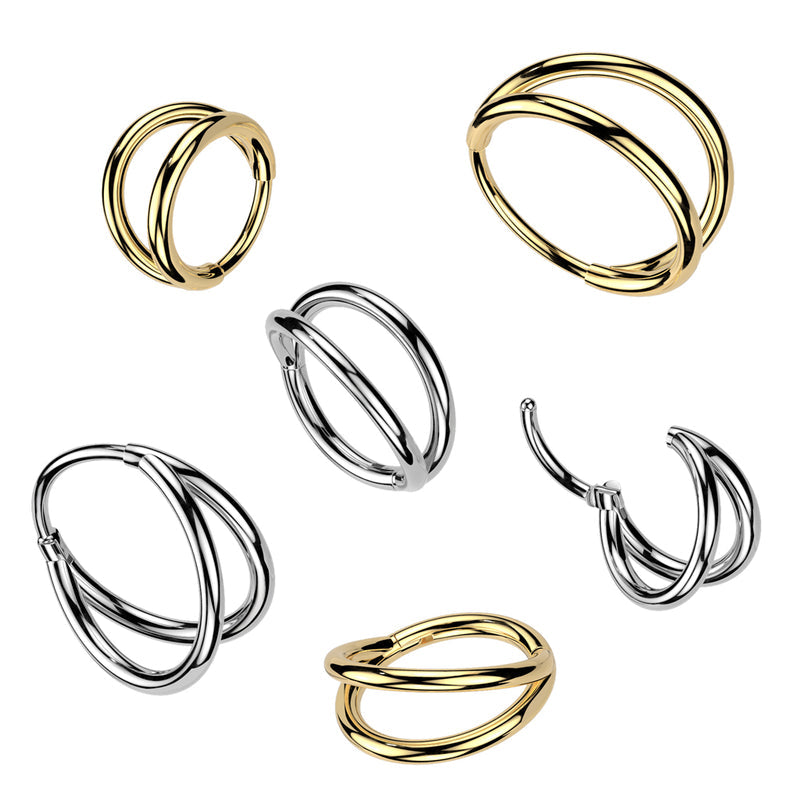 Implant Grade Titanium Hinged Double Hoop Segment Ring for Nose, Ear and More