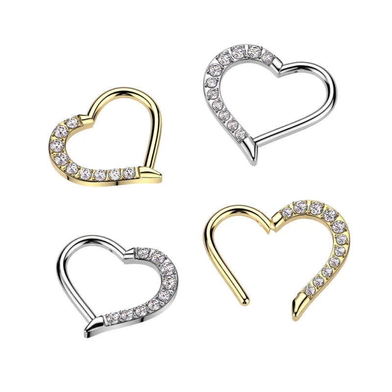 Implant Grade Titanium Hinged CNC CZ Heart Segment Hoop Ring