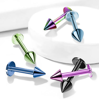 316L Surgical Steel Spike Top Labret Titanium Ion Plated Over 316L...
