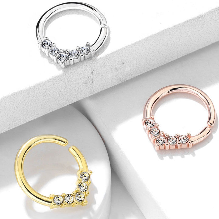 Brass 5 Prong Set CZ Bendable Hoop Rings for Septum, Ear Cartilage,...