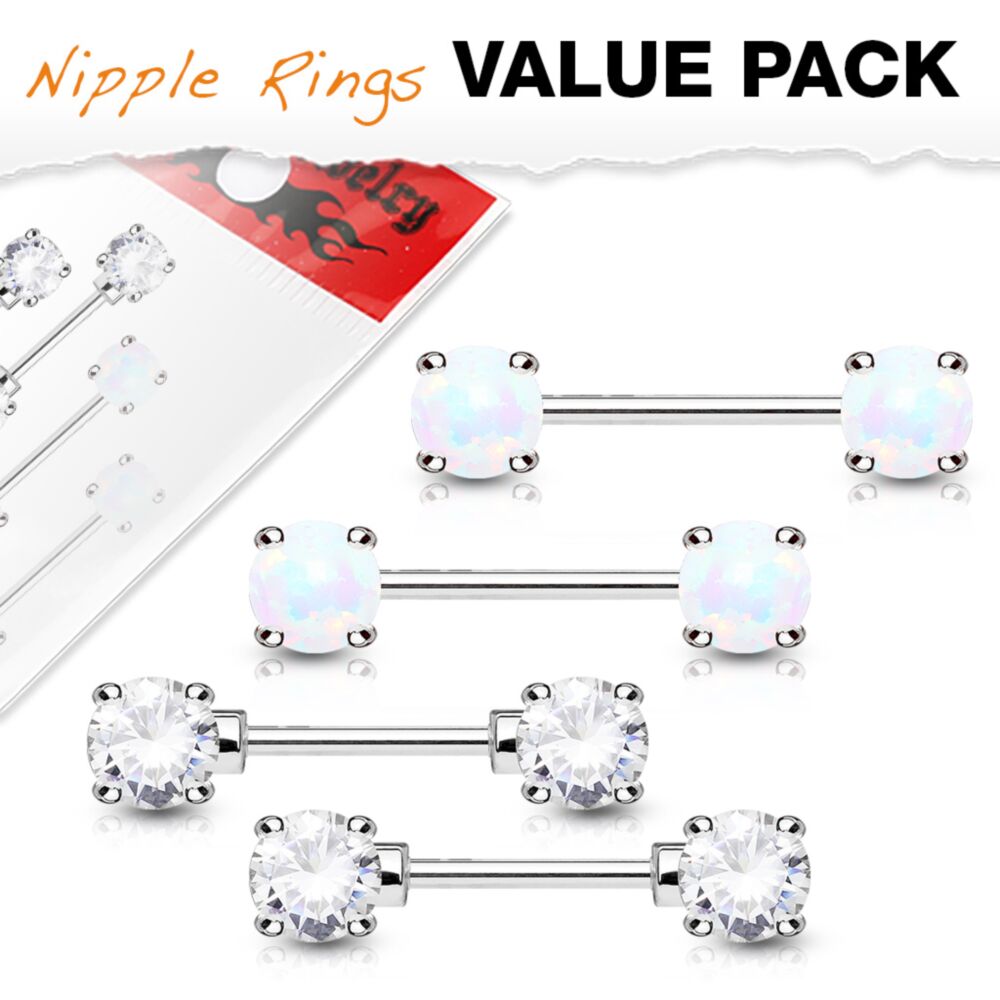 Double Front Facing Round Prong Set 316L Surgical Steel Nipple Bar