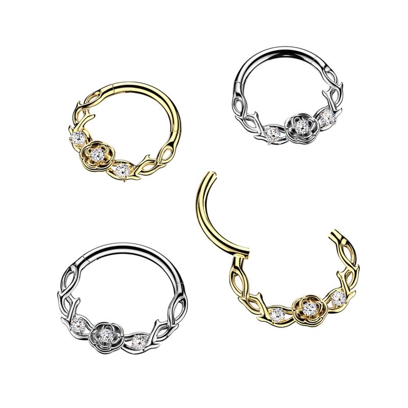 316L Surgical Steel All 316L Hinged Segment Hoop Ring With CZ Accented...